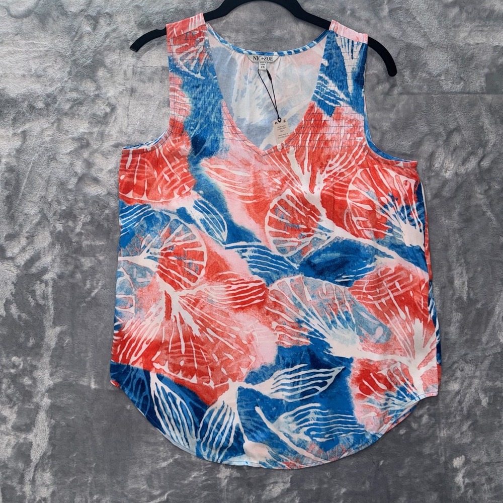 NIC+ZOE Watercolor Blooms Floral Print Sleeveless Tank Top Women's XS Tropical